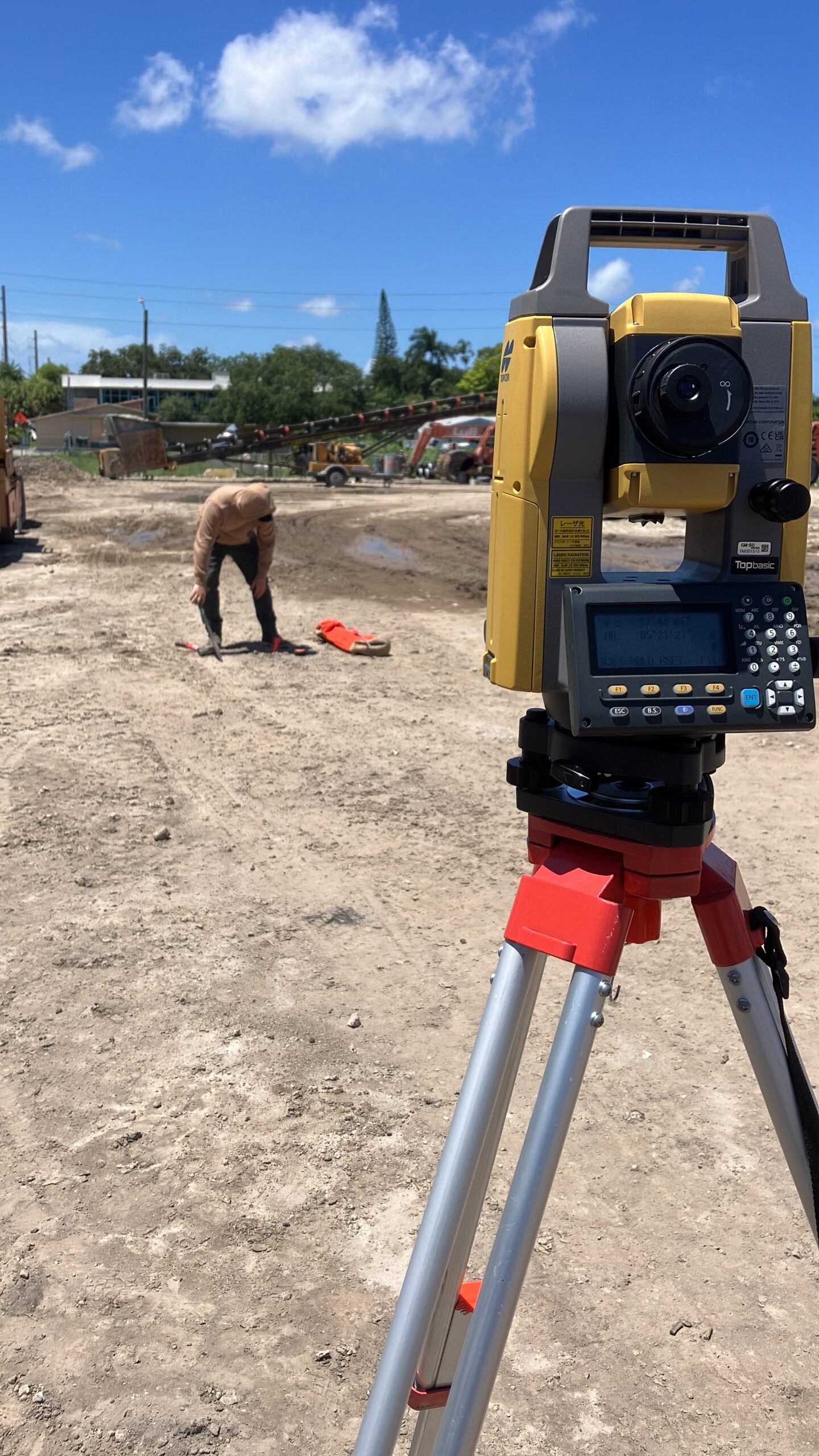 Total station surveying equipment used by Land Roadway Solutions in Sunrise for construction stakeout and site measurement